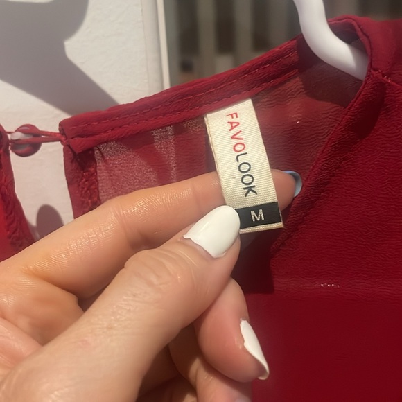 3/$15 Sheer red blouse slits in the sleeve medium - Picture 3 of 3